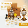 DIY Cotton Castle table lamp kit with metal base, mosaic tiles, glass beads, and assembly tools