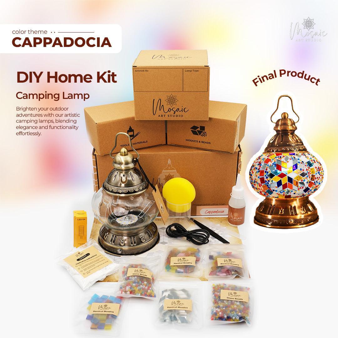 DIY Cappadocia camping lamp home kit with artistic mosaic materials and vintage lantern base