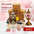 Rose Garden DIY Home Kit table lamp with mosaic glass beads and brass lamp base, craft kit supplies